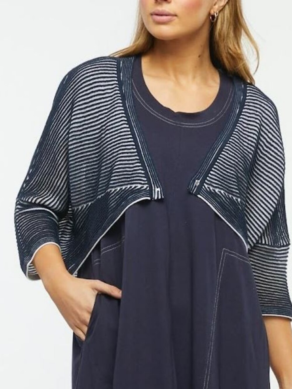 ZAKET & PLOVER Shrug Striped Navy Cardigan L